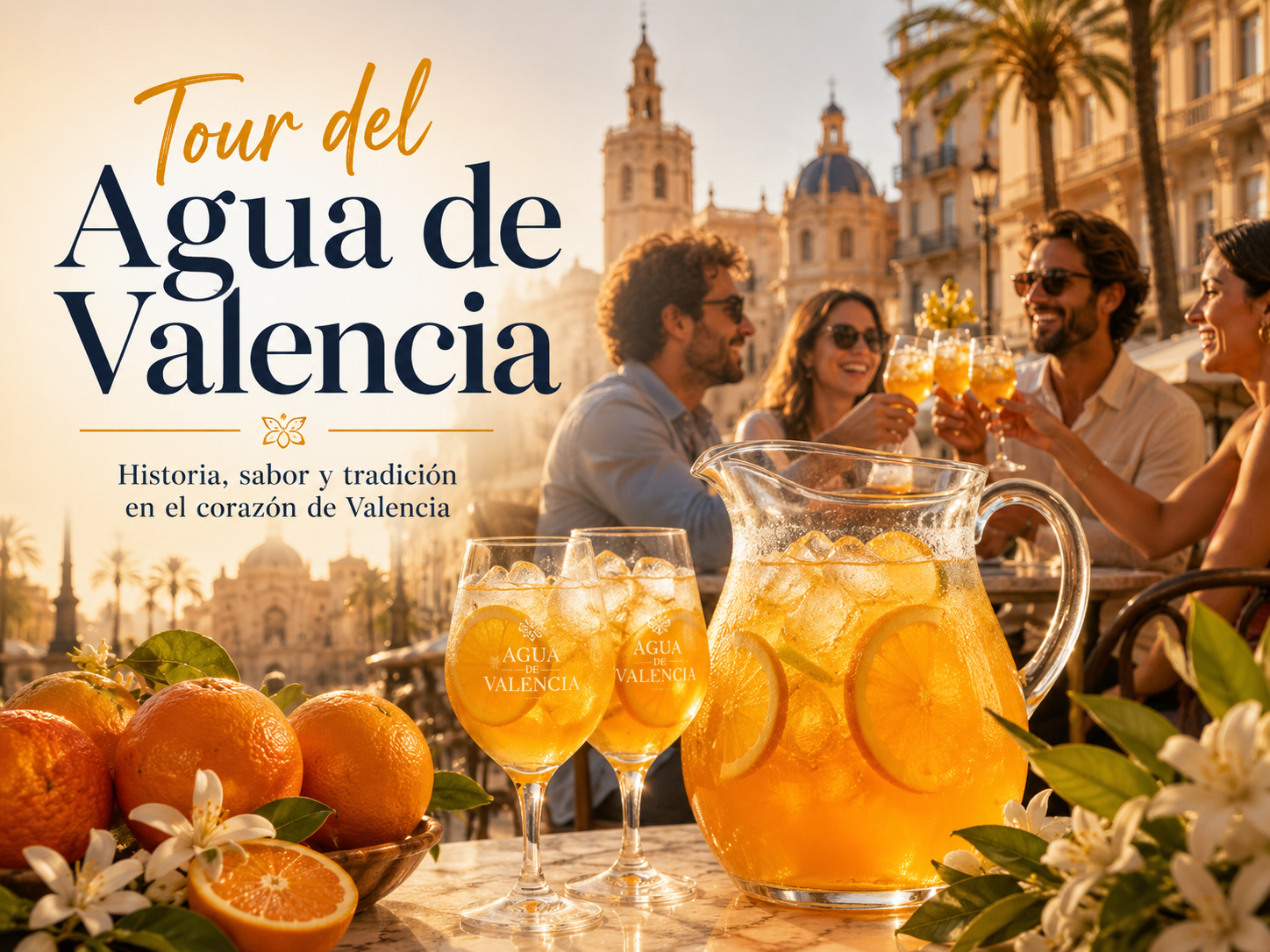 Copa de Agua de Valencia con fondo de la tarde valenciana